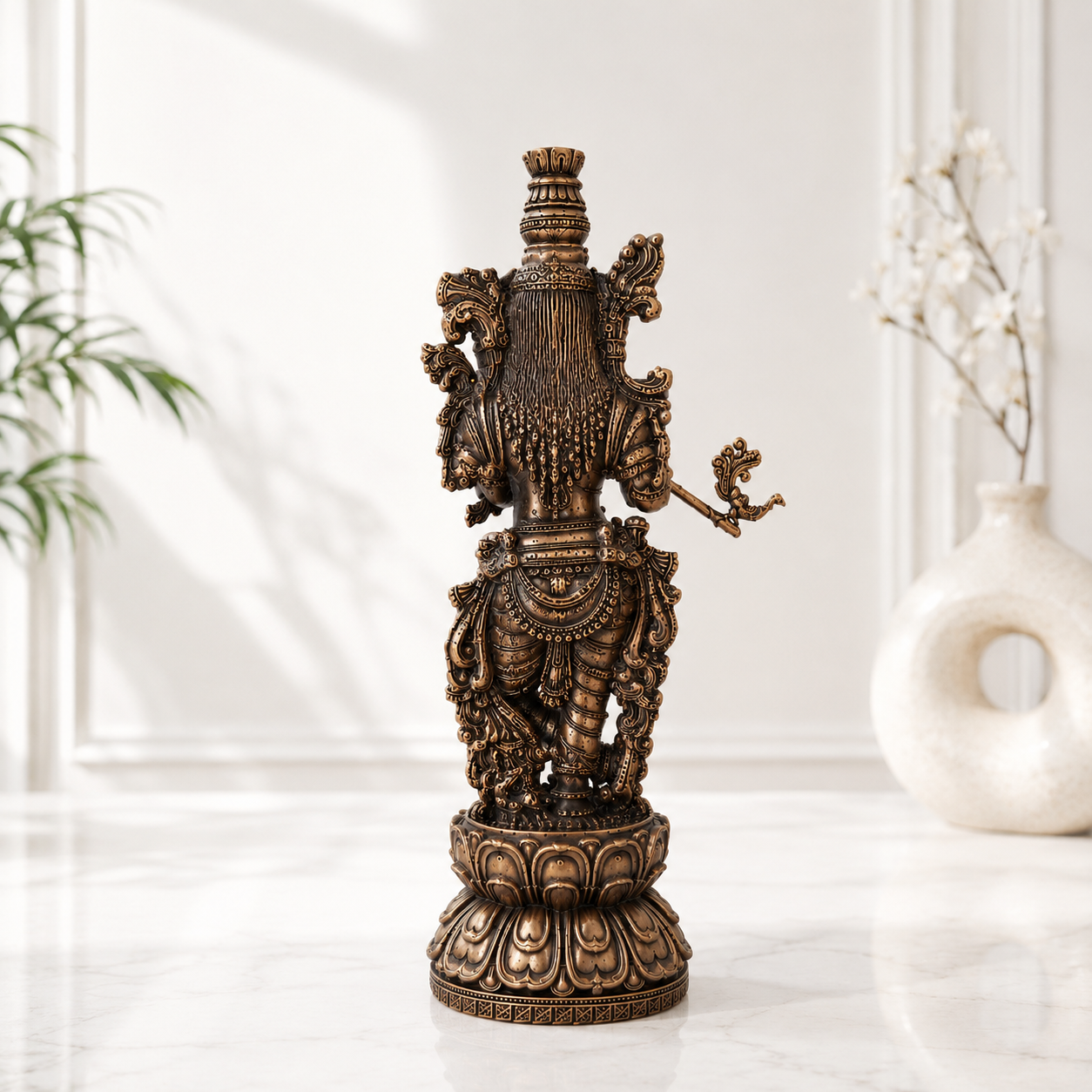 Antique Brass Krishna Idol – Handcrafted Krishna Statue for Home Décor & Puja