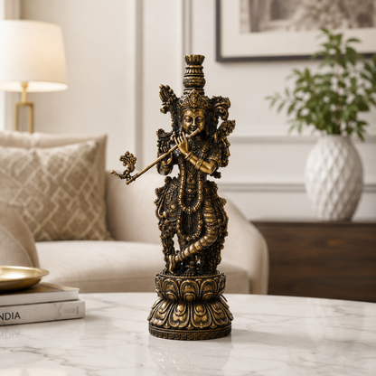 Antique Brass Krishna Idol – Handcrafted Krishna Statue for Home Décor & Puja
