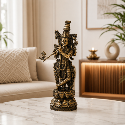 Antique Brass Krishna Idol – Handcrafted Krishna Statue for Home Décor & Puja
