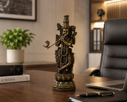 Antique Brass Krishna Idol – Handcrafted Krishna Statue for Home Décor & Puja