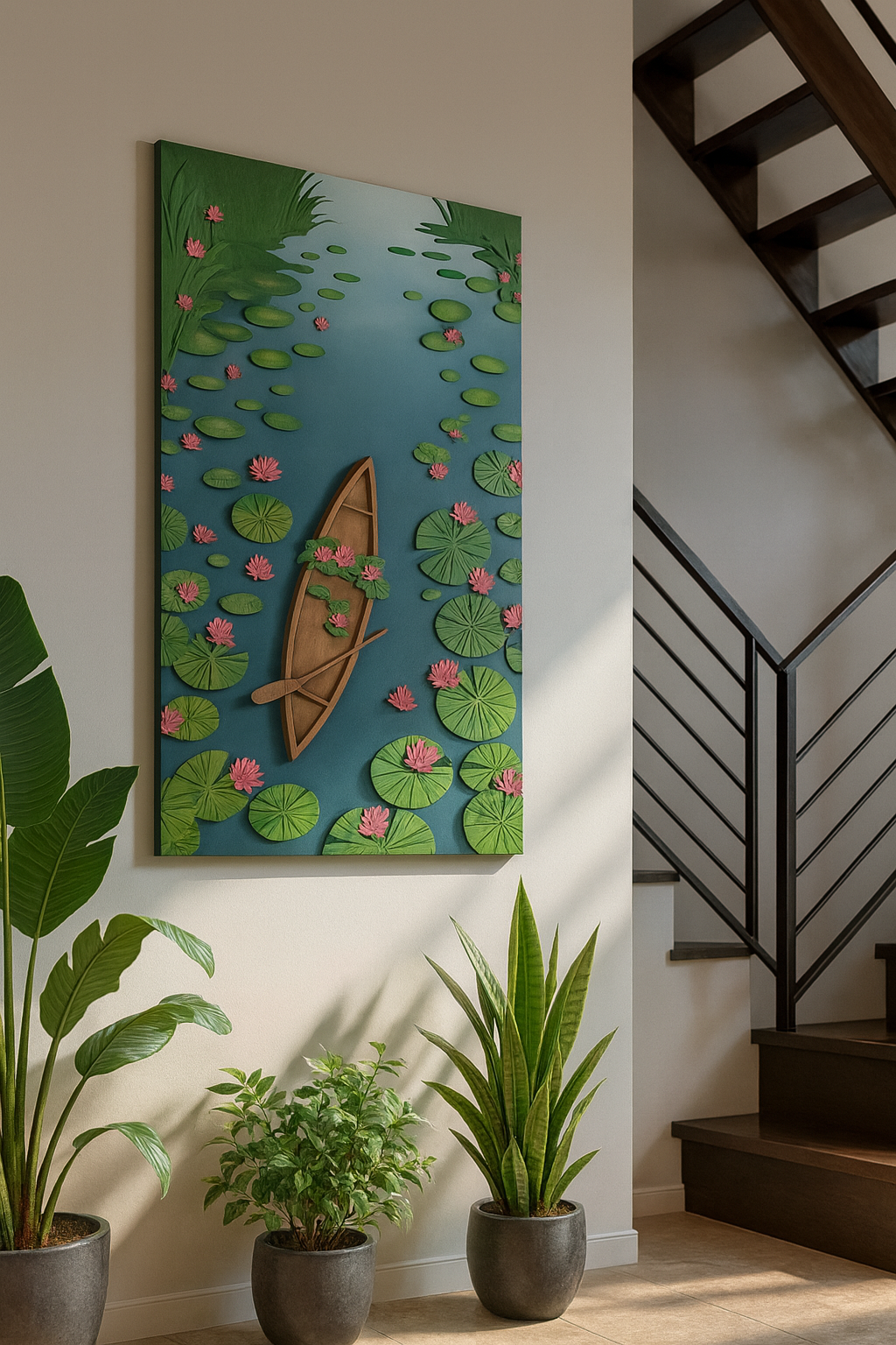 Calm Waters – Floating Boat 3D Wall Panel - The Gharnish - A Unit of Satkala Creations
