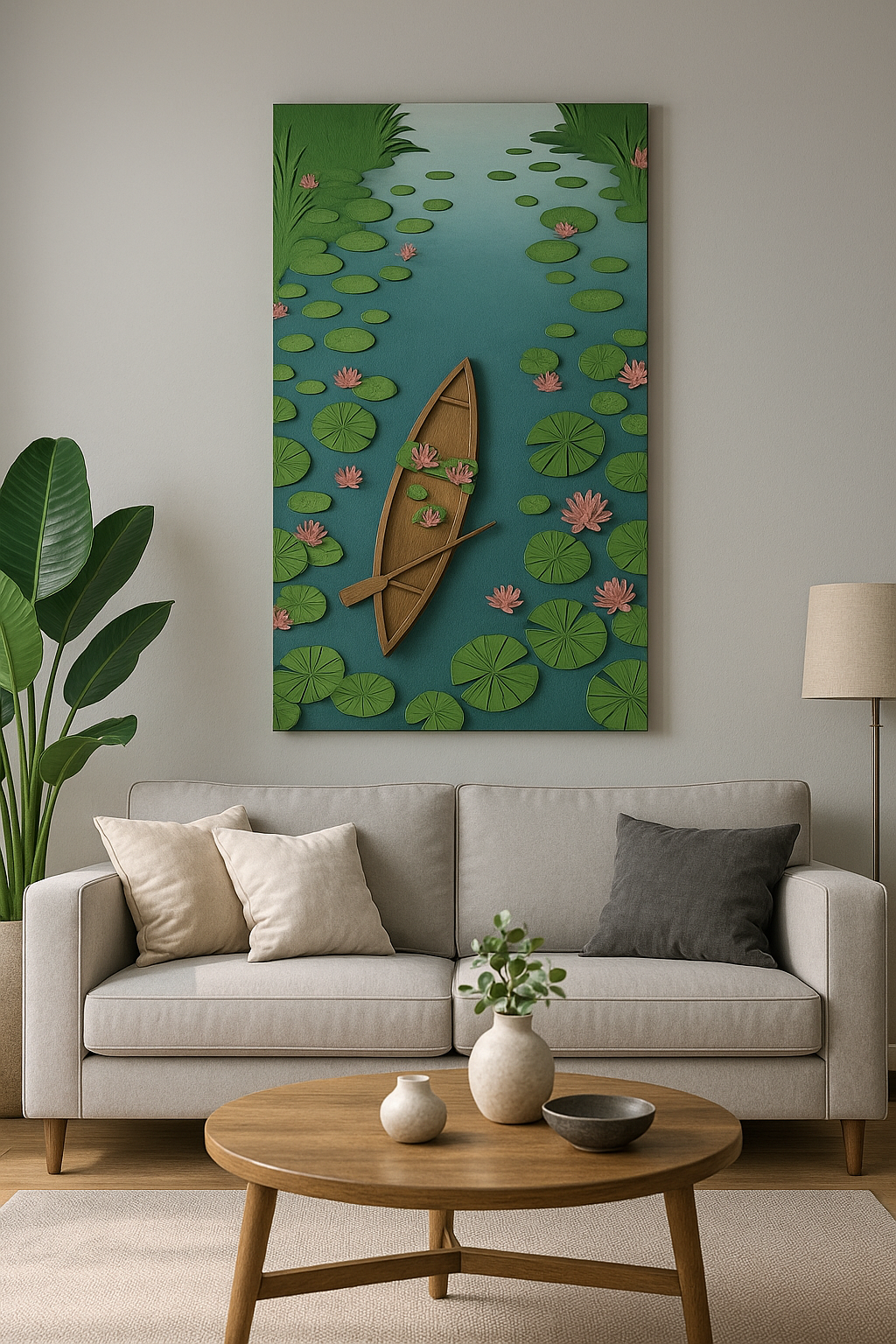 Calm Waters – Floating Boat 3D Wall Panel - The Gharnish - A Unit of Satkala Creations