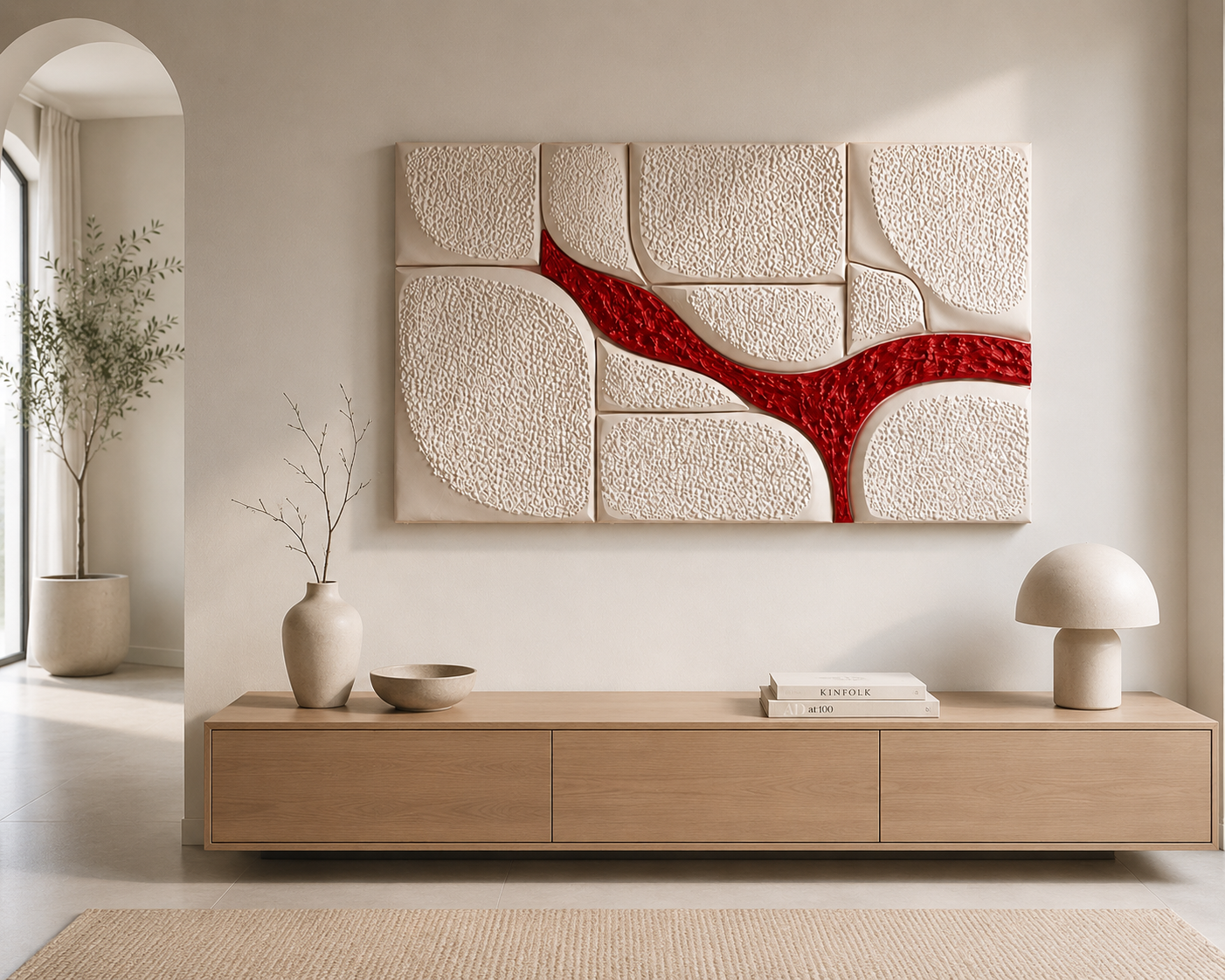 Crimson Flow – Textured Abstract Wall Art
