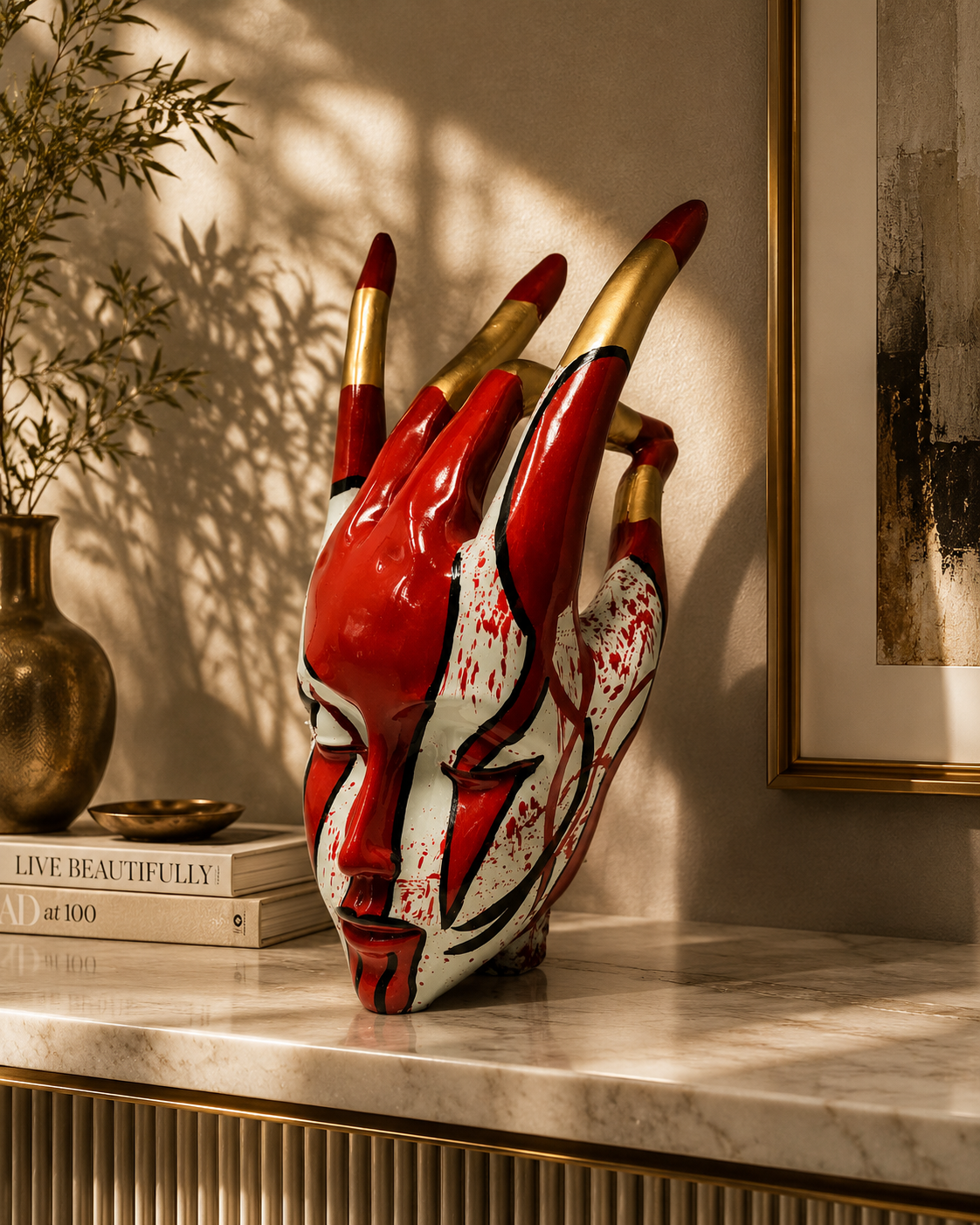Abstract blue face sculpture by The Gharnish, modern luxury figurine for living room or office decor, showcasing a sleek abstract design.