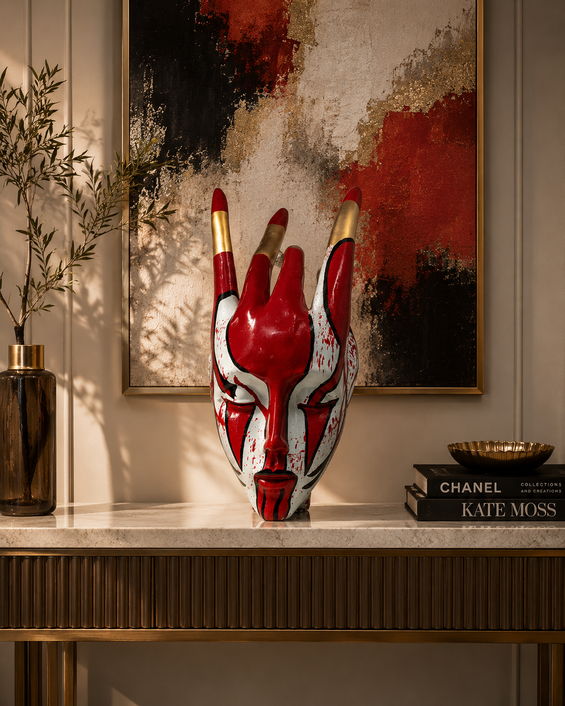 Abstract blue face sculpture by The Gharnish, modern luxury figurine for living room or office decor, featuring contemporary design.