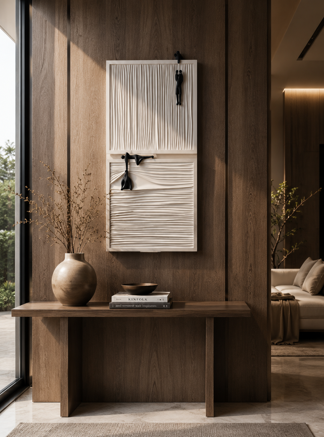 Silent Struggle wooden wall art by The Gharnish featuring intricate carved wooden frames with abstract design.