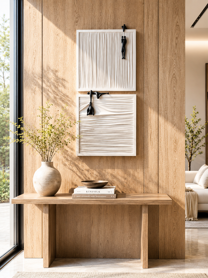 Silent Struggle wooden wall art by The Gharnish featuring an intricate carved wooden frame with abstract design.