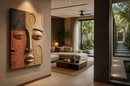 Wooden wall art featuring a contemporary design from Harmony Faces by The Gharnish, showcasing intricate craftsmanship and modern style.