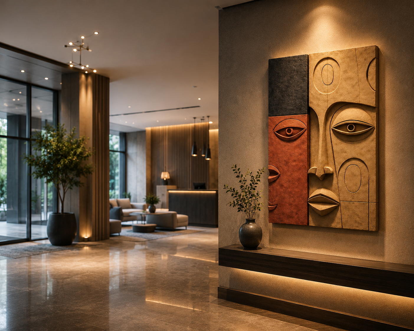 Wooden wall art featuring contemporary Harmony Faces design by The Gharnish, displayed as modern home décor.