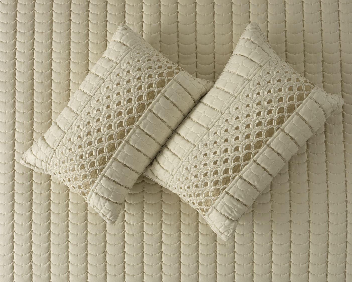 Luxury bedding set by The Gharnish featuring Serene Wave Stitch design, includes 5 pieces of soft, stylish bedding for a modern bedroom.