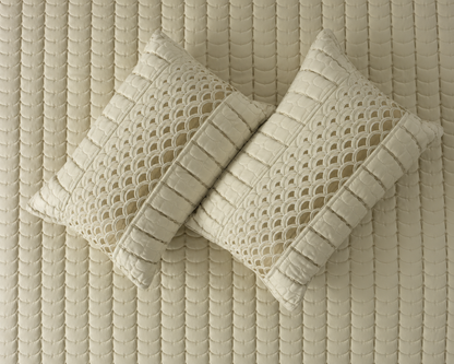 Luxury bedding set by The Gharnish featuring Serene Wave Stitch design, includes 5 pieces of soft, stylish bedding for a modern bedroom.
