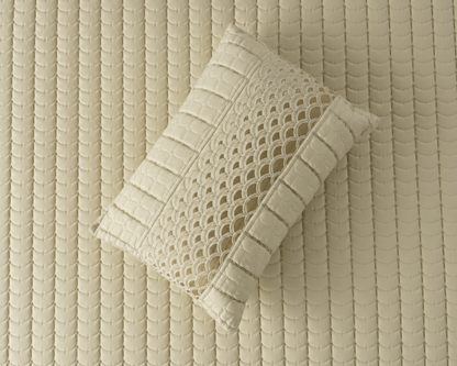 Luxury Serene Wave Stitch bedding set by The Gharnish, includes five pieces of soft, stylish bedding with wave pattern details.