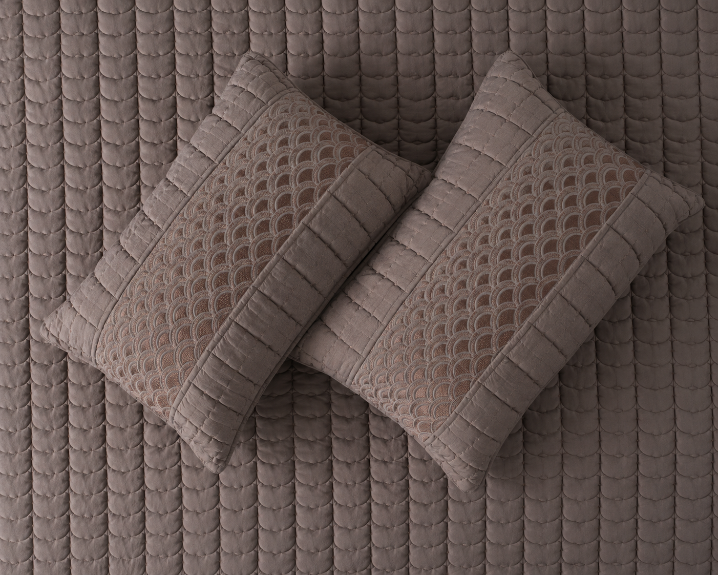 Luxury bedding set featuring Serene Wave Stitch design with five pieces by The Gharnish, showcasing soft fabric and intricate stitching.