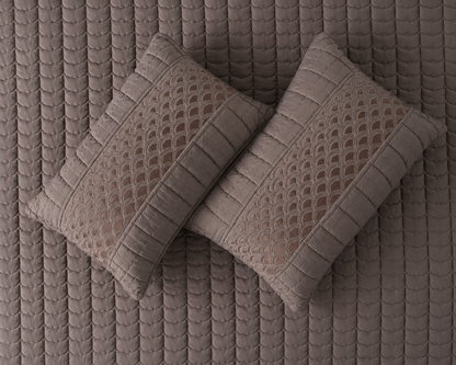 Luxury bedding set featuring Serene Wave Stitch design with five pieces by The Gharnish, showcasing soft fabric and intricate stitching.