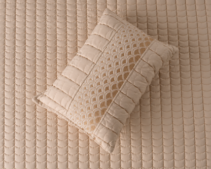 Luxury Serene Wave Stitch bedding set by The Gharnish featuring five pieces with elegant wave pattern in soft, high-quality fabric.