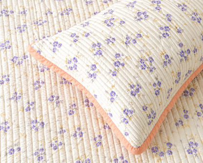 Soft floral bedding set of 3 with quilted bedcover and two matching pillow covers from The Gharnish.