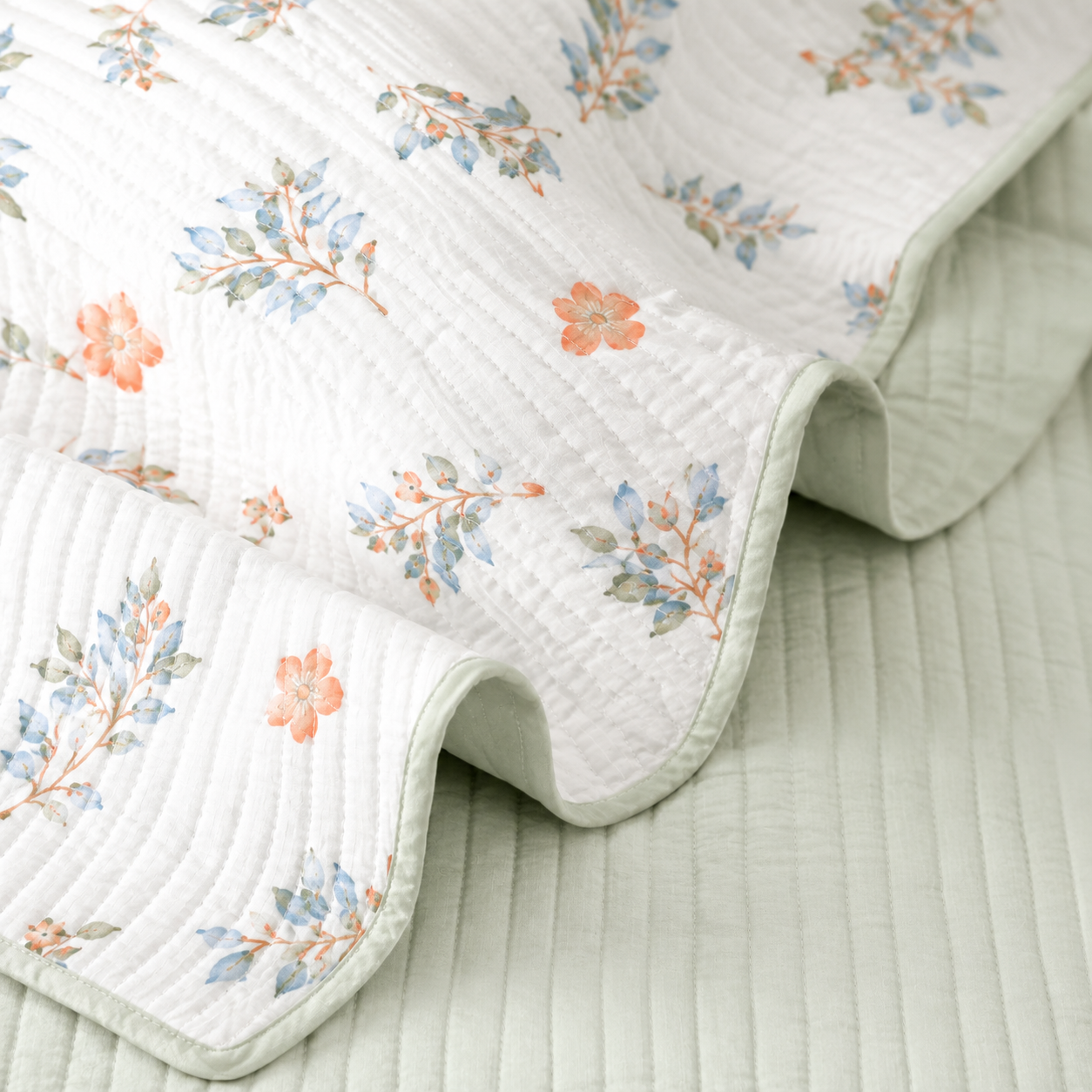 Soft floral bedding set of 3 with quilted bedcover and two matching pillow covers by The Gharnish, perfect for a cozy bedroom.