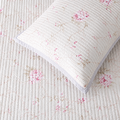 Soft floral bedding set of 3 with quilted bedcover and two matching pillow covers by The Gharnish, perfect for a cozy bedroom.