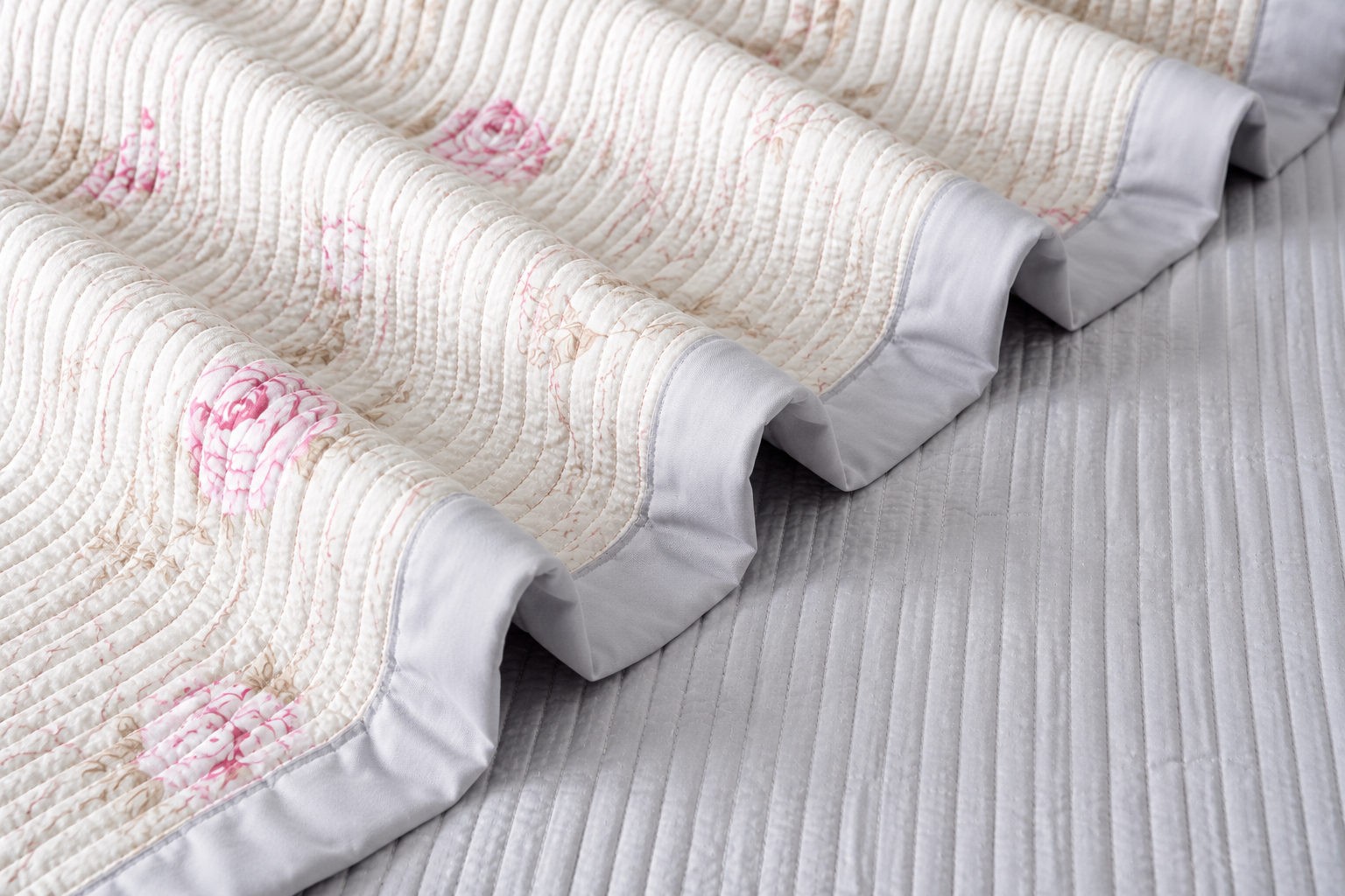 Floral bedding set of 3 with soft quilted bedcover and two matching pillow covers from The Gharnish.