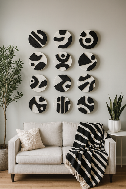 Wooden Textured Symbolic Wall Art - Set of 12