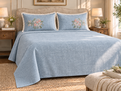 Elegant floral jacquard king size bedding set by The Gharnish with textured cotton feel and luxurious bed sheets for home decor.