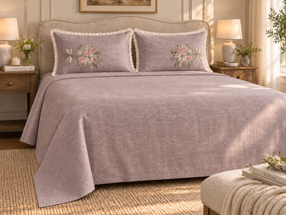 Luxury Jacquard king size bedding set by The Gharnish with textured floral cotton feel bedsheets and elegant home decor.
