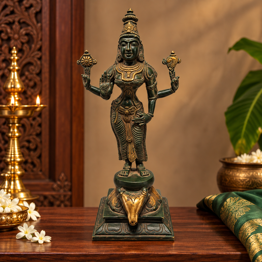 Antique Narayani Durga Devi Statue – Traditional Green Bronze Finish