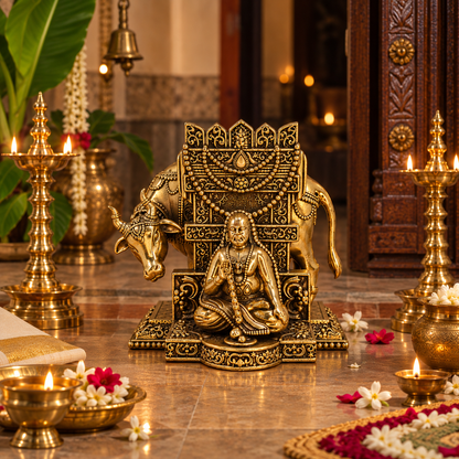 Brass Saint Raghavendra Swamy idol for South Indian traditional pooja decor, crafted by The Gharnish, detailed religious brass decor item.