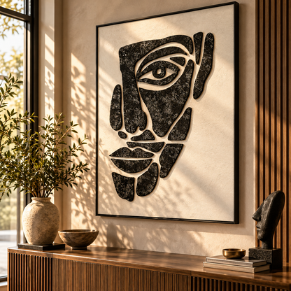 Monochrome Muse - Abstract Face Textured 3D Wall Art