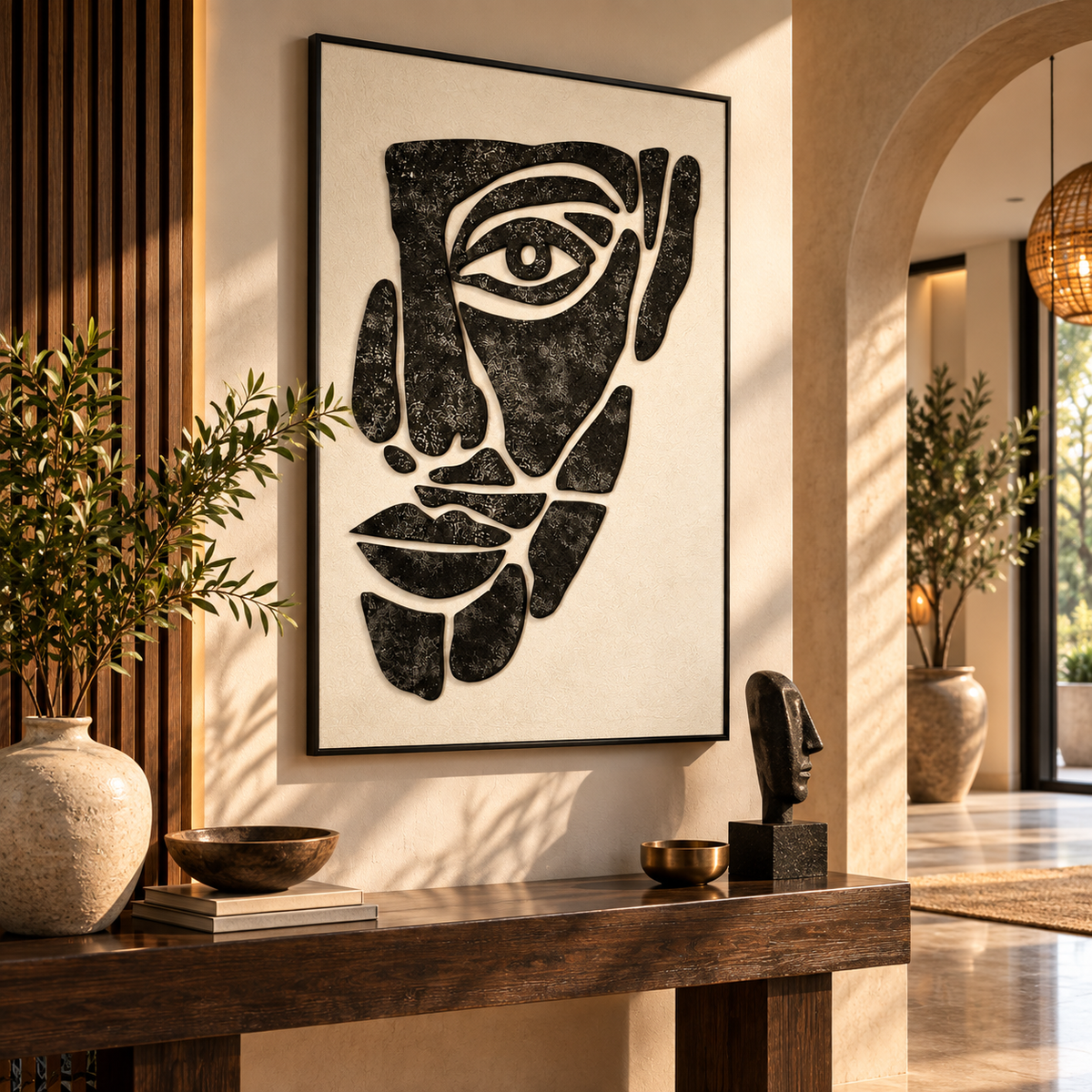 Monochrome Muse - Abstract Face Textured 3D Wall Art
