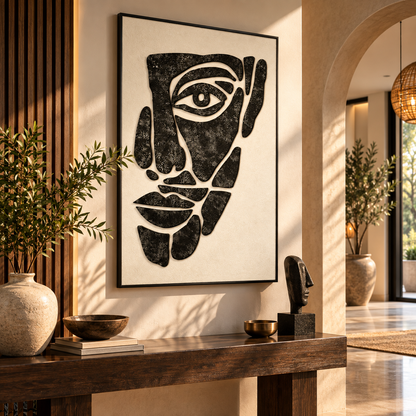 Monochrome Muse - Abstract Face Textured 3D Wall Art
