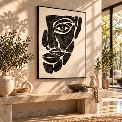 Monochrome Muse - Abstract Face Textured 3D Wall Art