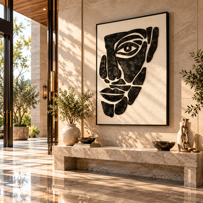 Monochrome Muse - Abstract Face Textured 3D Wall Art