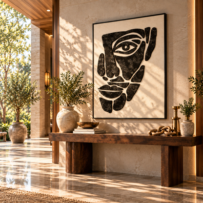 Monochrome Muse - Abstract Face Textured 3D Wall Art