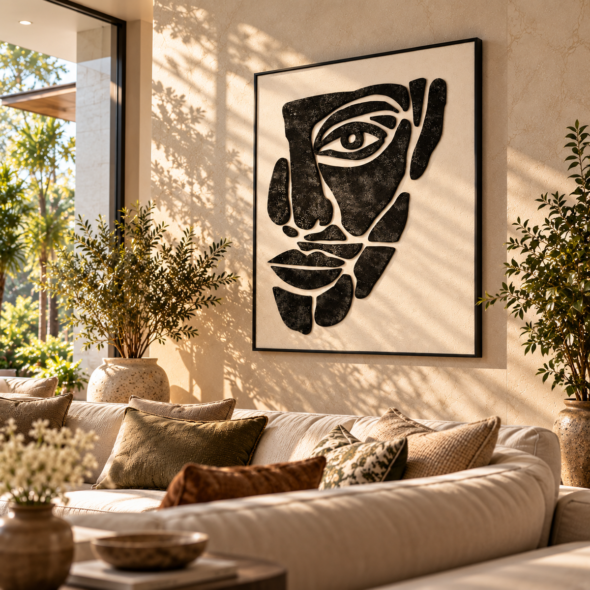 Monochrome Muse - Abstract Face Textured 3D Wall Art