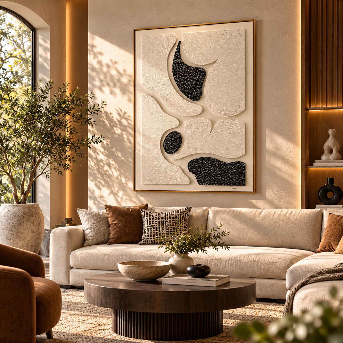 Luxury Textured Abstract Wall Art | 3D Black & Ivory Modern Wall Decor