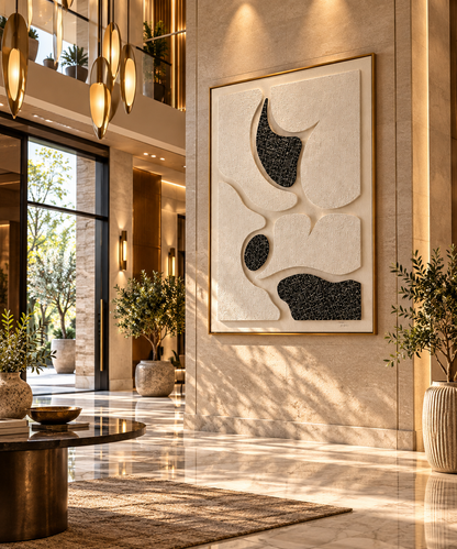 Luxury Textured Abstract Wall Art | 3D Black & Ivory Modern Wall Decor