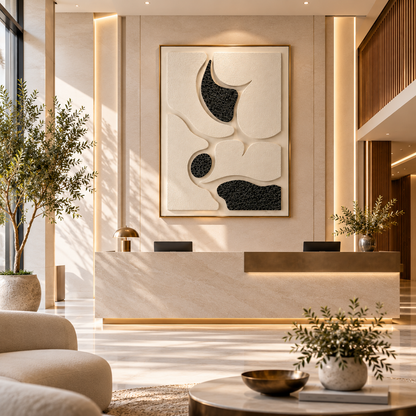 Luxury Textured Abstract Wall Art | 3D Black & Ivory Modern Wall Decor