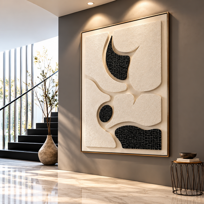 Luxury Textured Abstract Wall Art | 3D Black & Ivory Modern Wall Decor