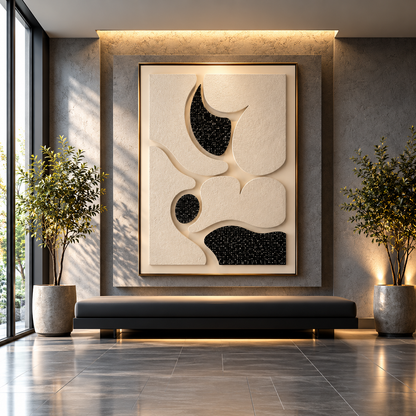 Luxury Textured Abstract Wall Art | 3D Black & Ivory Modern Wall Decor