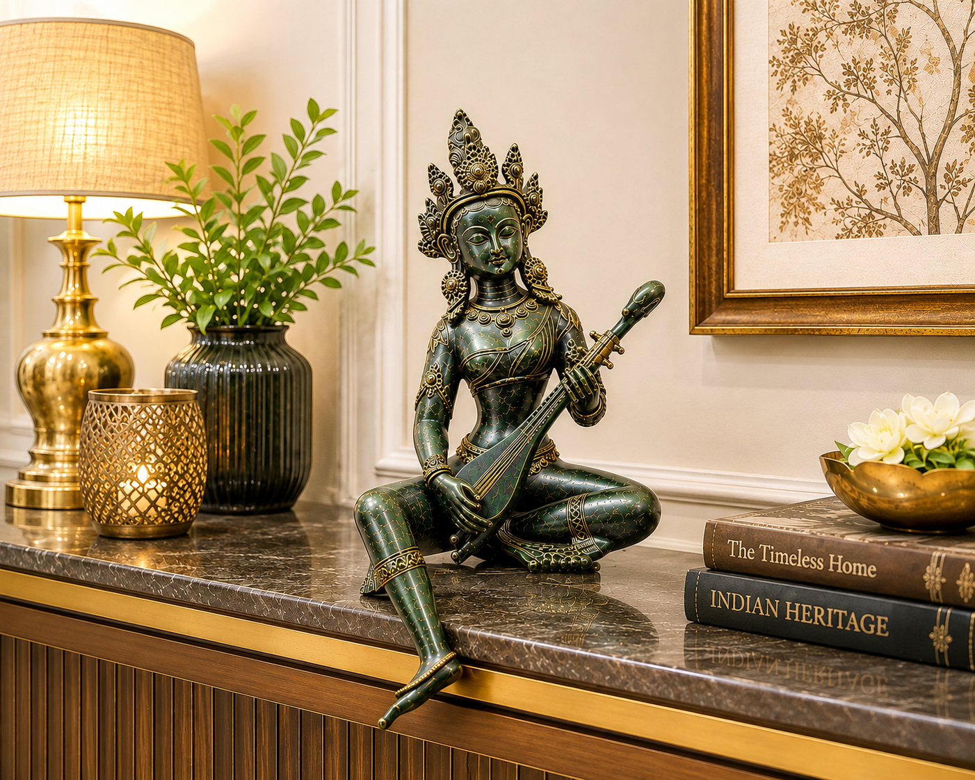Antique Brass Tara Devi Statue – Handcrafted Goddess Tara Idol for Protection, Compassion & Spiritual Décor