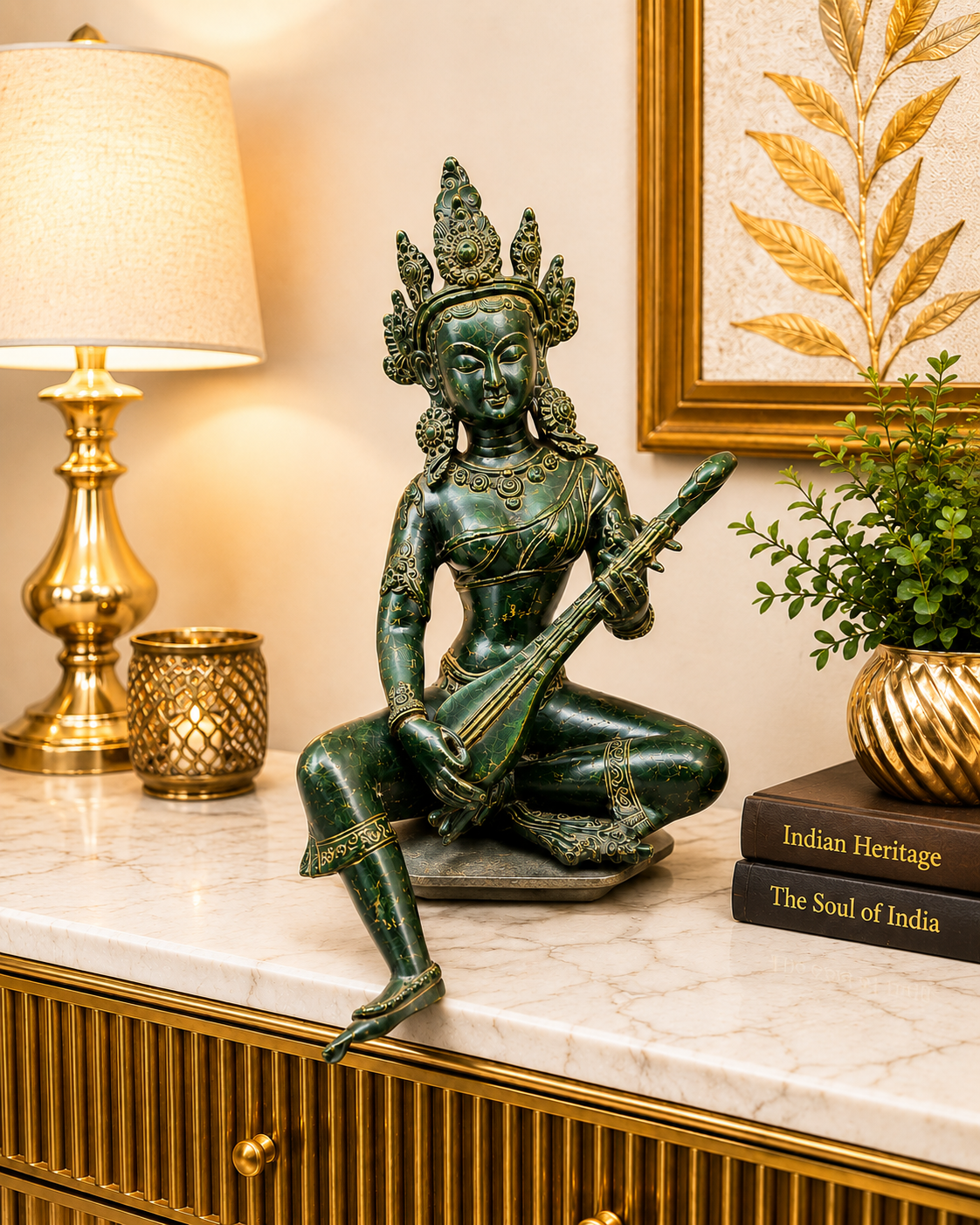 Antique Brass Tara Devi Statue – Handcrafted Goddess Tara Idol for Protection, Compassion & Spiritual Décor