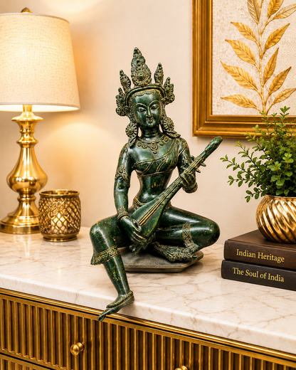 Antique Brass Tara Devi Statue – Handcrafted Goddess Tara Idol for Protection, Compassion & Spiritual Décor