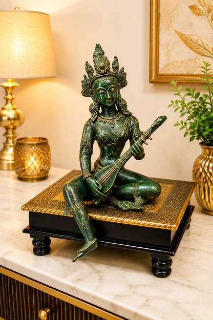Antique Brass Tara Devi Statue – Handcrafted Goddess Tara Idol for Protection, Compassion & Spiritual Décor