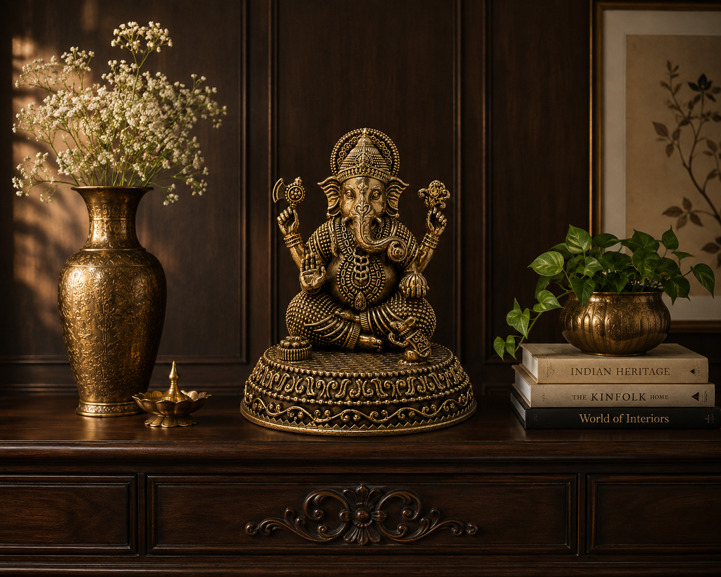 Antique Brass Ganesha Idol – Handcrafted Lord Ganesha Statue for Home Décor & Puja