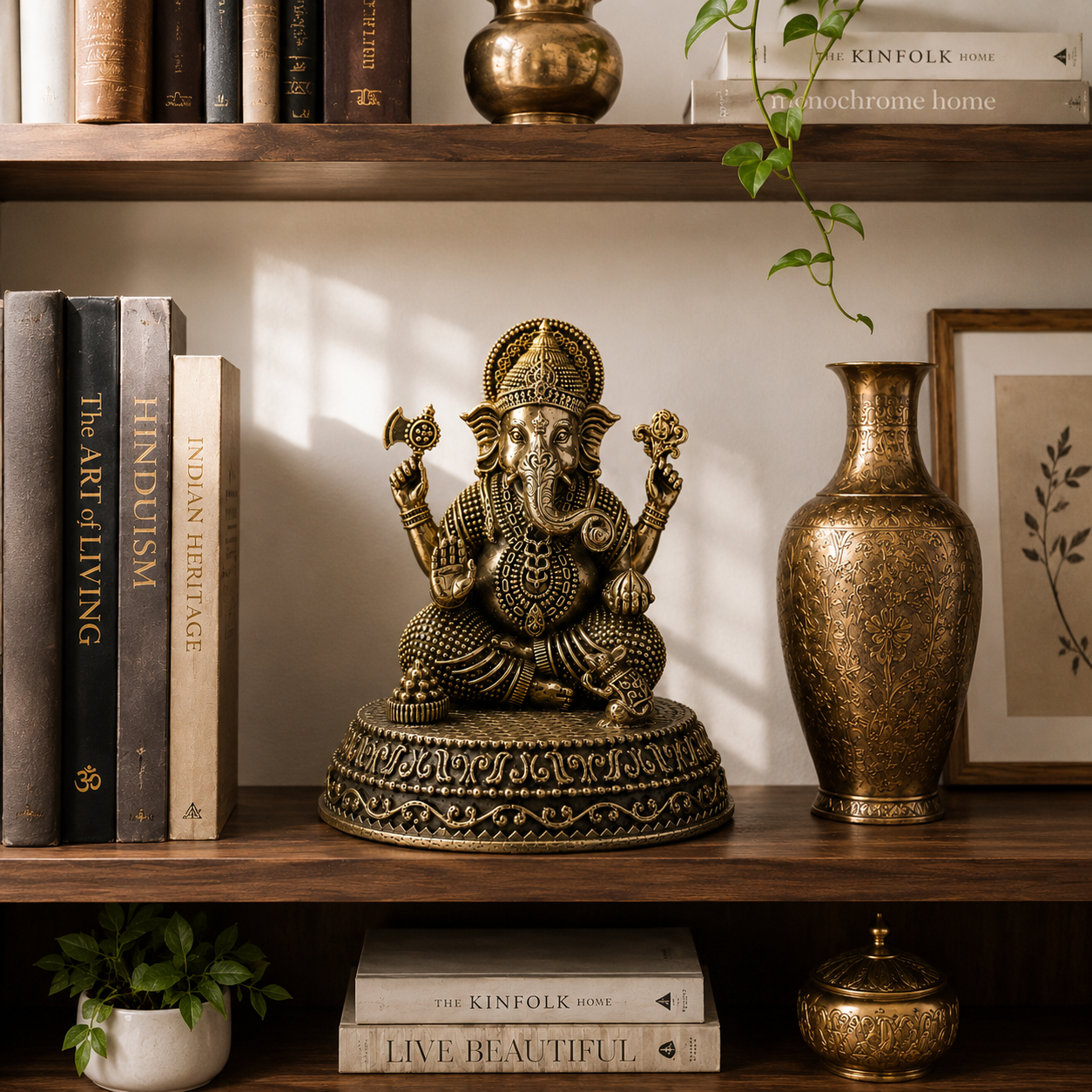 Antique Brass Ganesha Idol – Handcrafted Lord Ganesha Statue for Home Décor & Puja