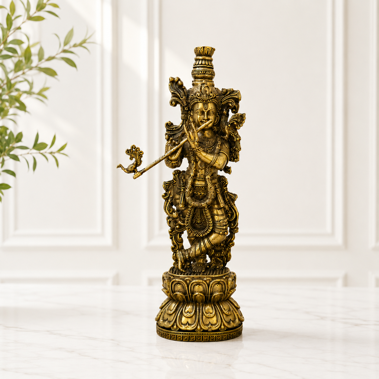 Antique Brass Krishna Idol – Handcrafted Krishna Statue for Home Décor & Puja