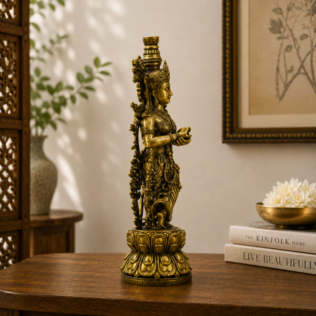 Antique Brass Radha Rani Idol – Handcrafted Radha Statue for Home Décor & Puja