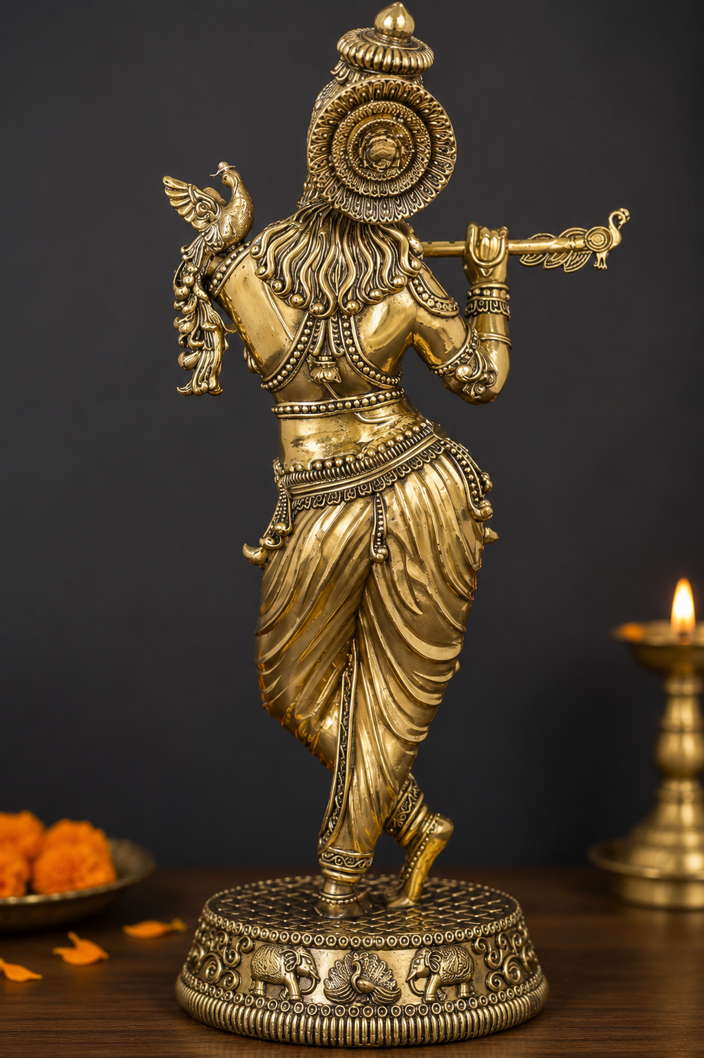 Brass Muridae Krishna statue, a fine brass pooja item with detailed craftsmanship, ideal for spiritual altar decoration