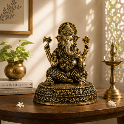 Antique Brass Ganesha Idol – Handcrafted Lord Ganesha Statue for Home Décor & Puja
